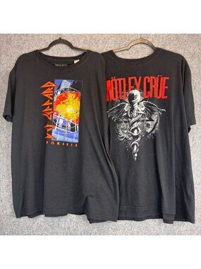 Def Leppard & Mötley Crüe Mens 3XL Band T-Shirts Black Graphic Rock Music